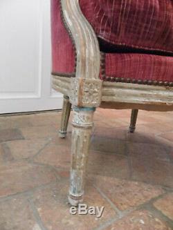 Bergere Ancient Louis XVI Style Carved Wood Time Nineteenth Century