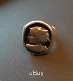 Big Old Man's Ring In Solid Silver, Profile Of Mercury, Nineteenth Time
