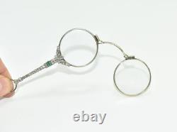 Binocle Or Face-to-face In Shiny White Gold And 19th Century Emerald