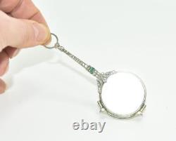 Binocle Or Face-to-face In Shiny White Gold And 19th Century Emerald
