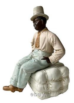 Biscuit Polychrome Personage Man Au Hat Jim Balle De Coton Époque XIX Ème