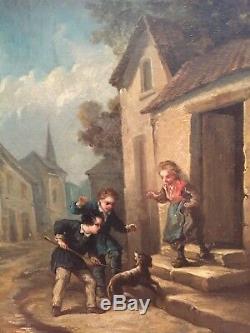 Boilly, Jules (1796-1874) Oil On Canvas Epoch Nineteenth Children In The Street