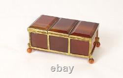 Box Three Compartments Agate Set Brass Chiseled Era Xixth
