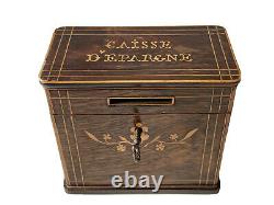 Box Tirelire Caisse D'epargne Bois Marqueterie Époque Xixème Antique Money Box