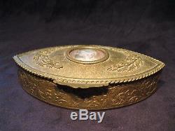 Brass Jewelry Box With Painted Miniature Nineteenth Century