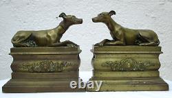 Bronze Andiron Decor with 19th Century Greyhound Sculptures