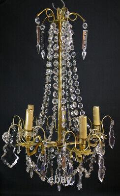 Bronze, Brass, and Crystal Pendant Chandelier, 19th Century