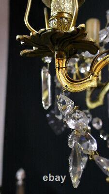 Bronze, Brass, and Crystal Pendant Chandelier, 19th Century