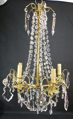 Bronze, Brass, and Crystal Pendant Chandelier, 19th Century