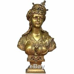 Bronze Bust Golden Patina Young Woman Oriental Xixth