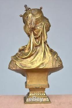 Bronze Bust Golden Patina Young Woman Oriental Xixth