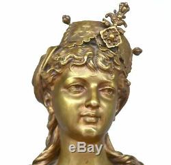 Bronze Bust Golden Patina Young Woman Oriental Xixth