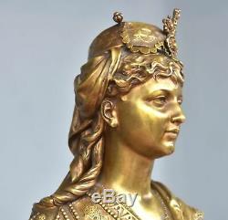 Bronze Bust Golden Patina Young Woman Oriental Xixth