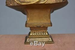 Bronze Bust Golden Patina Young Woman Oriental Xixth