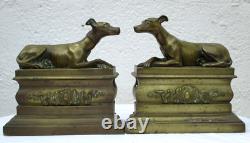 Bronze Chenets with Greyhound Decoration from the 19th Century, Greyhound Dog Sculpture 19th Century