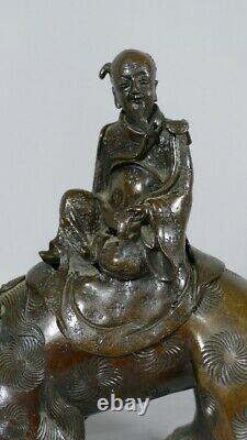 Bronze Chinese Or Japanese, Elephant Dragon With Old Man Sage, Era XIX