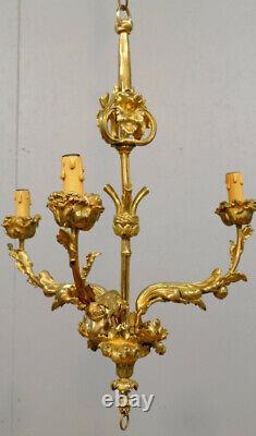 Bronze Chiseled Rose Chandelier, Late 19th Century, In the Style of Baguès