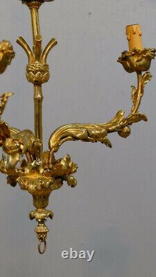 Bronze Chiseled Rose Chandelier, Late 19th Century, In the Style of Baguès