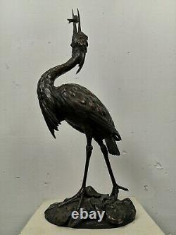 Bronze Of Heron Fishing Time Work Nineteenth French Bronze Animal