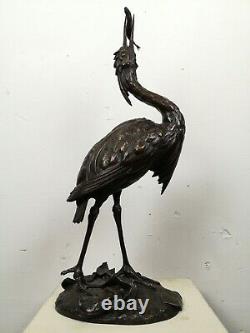 Bronze Of Heron Fishing Time Work Nineteenth French Bronze Animal