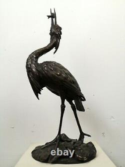 Bronze Of Heron Fishing Time Work Nineteenth French Bronze Animal