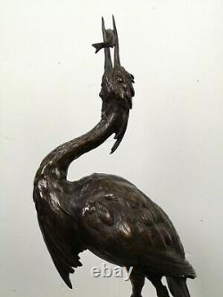 Bronze Of Heron Fishing Time Work Nineteenth French Bronze Animal