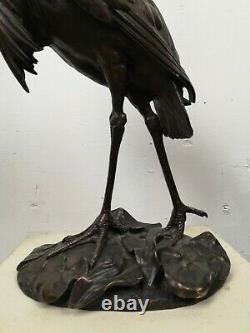 Bronze Of Heron Fishing Time Work Nineteenth French Bronze Animal