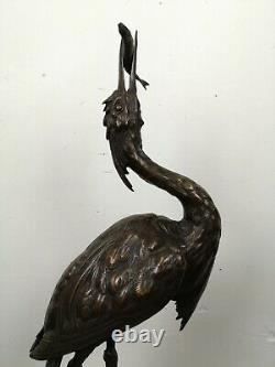 Bronze Of Heron Fishing Time Work Nineteenth French Bronze Animal