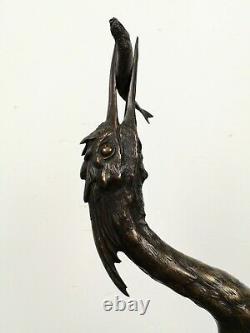 Bronze Of Heron Fishing Time Work Nineteenth French Bronze Animal