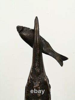 Bronze Of Heron Fishing Time Work Nineteenth French Bronze Animal