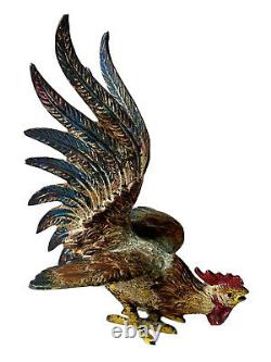 Bronze Of Vienna Polychrome Subject Animalier Coq Singing Sculpture Age 19th