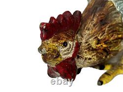 Bronze Of Vienna Polychrome Subject Animalier Coq Singing Sculpture Age 19th