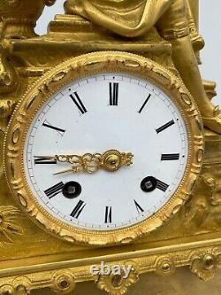 Bronze Pendule Dore Epoque Restoration Xixeme Dial Email Man At Book M135