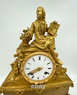 Bronze Pendule Dore Epoque Restoration Xixeme Dial Email Man At Book M135