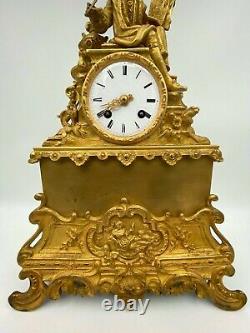 Bronze Pendule Dore Epoque Restoration Xixeme Dial Email Man At Book M135