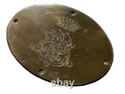 Bronze Plate Graved Crown Of Count Monogram Aristocracy Age XIX