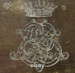 Bronze Plate Graved Crown Of Count Monogram Aristocracy Age XIX