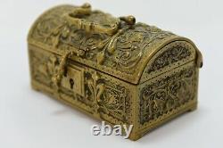 Bronze Renaissance-style Jewelry Box Decorated With Lily Flowers 19th Century
