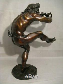 Bronze Sculpture Signed Lequesne Dancing Fauna Time Nineteenth Century