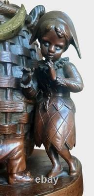 Bronze by Emile CARLIER, tobacco jar, 19th century, “Au clair de la lune”