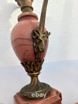 Bronze mantel clock with cherub, cassolette candle holders, Louis XVI style, 19th century period