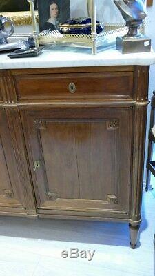 Buffet, Louis XVI Sideboard Commode Mahogany And Marble White, Late Nineteenth Time