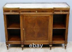 Buffet Sideboard Louis XVI in Mahogany, Brass Inlays and Marble, 19th Century Period