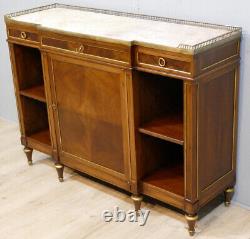 Buffet Sideboard Louis XVI in Mahogany, Brass Inlays and Marble, 19th Century Period