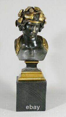 Bust From Antinous Ancient Bronze Skating And Golden, Era Xixth