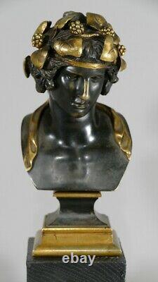 Bust From Antinous Ancient Bronze Skating And Golden, Era Xixth