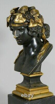 Bust From Antinous Ancient Bronze Skating And Golden, Era Xixth