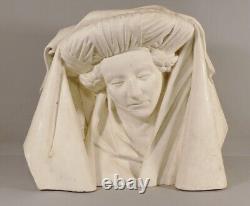 Bust, Head of a Woman with Headdress, Plaster, Middle Ages, Gothic, 19th Century