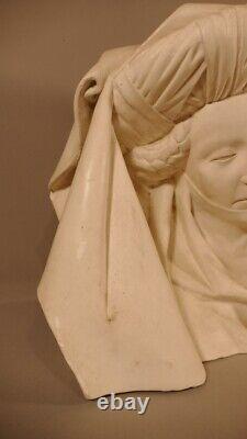 Bust, Head of a Woman with Headdress, Plaster, Middle Ages, Gothic, 19th Century