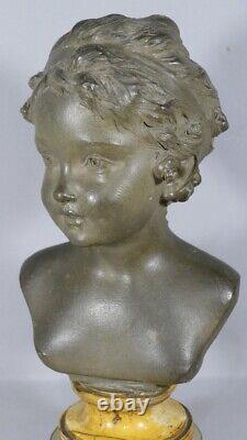 Bust In Earth Cuite Of A Child Socle Marble, Era Xixth